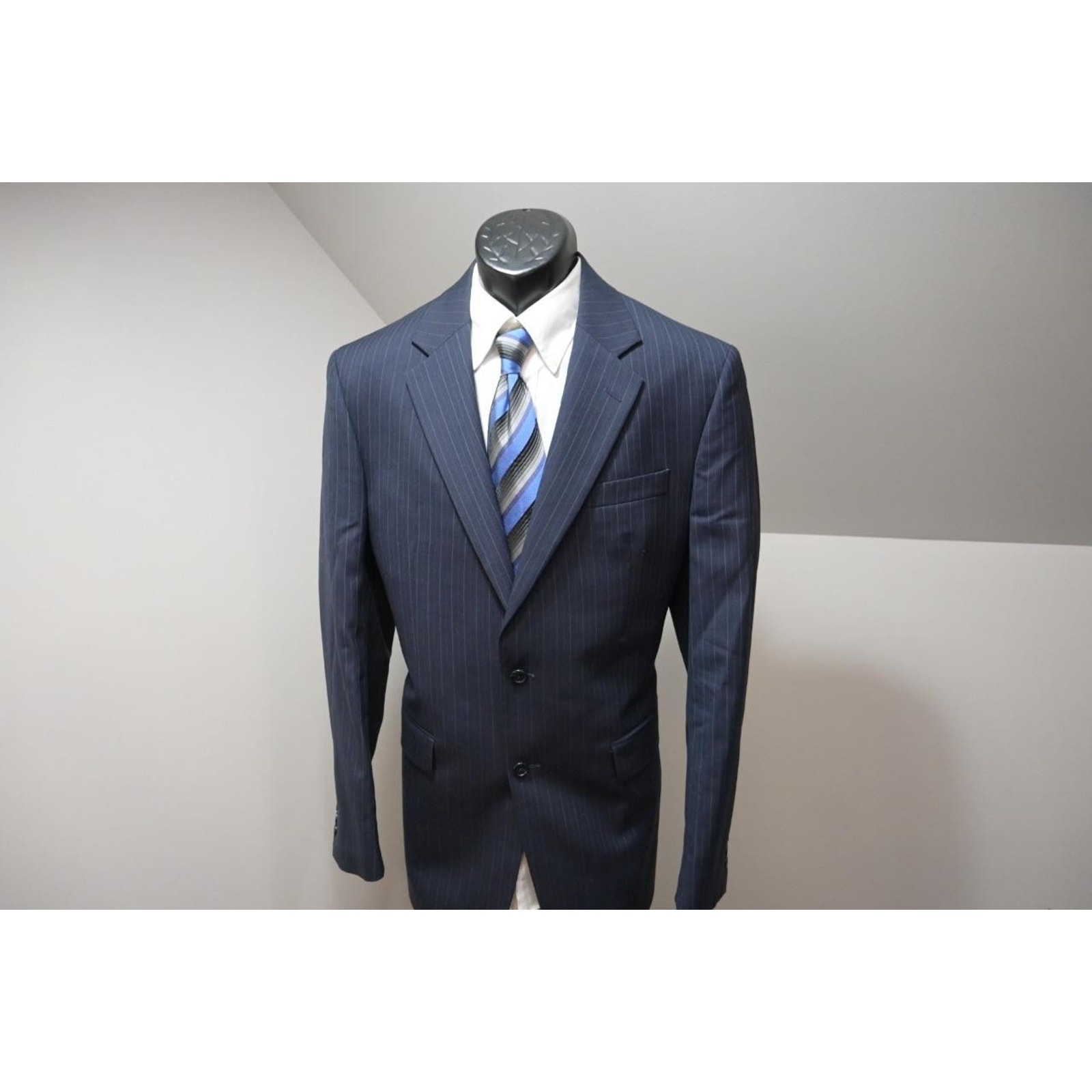 Jos A Bank 100% Wool Striped 2 Piece Suit Pants Jacket Mens Sz 34 X 31 41 L